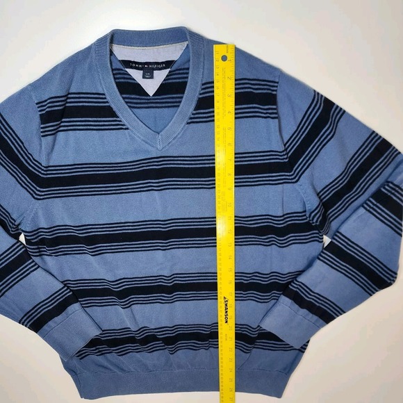 TOMMY HILFIGER Cotton Knit Sweater Mens Large Stripes Classic Y2K Office Preppy - Picture 6 of 14
